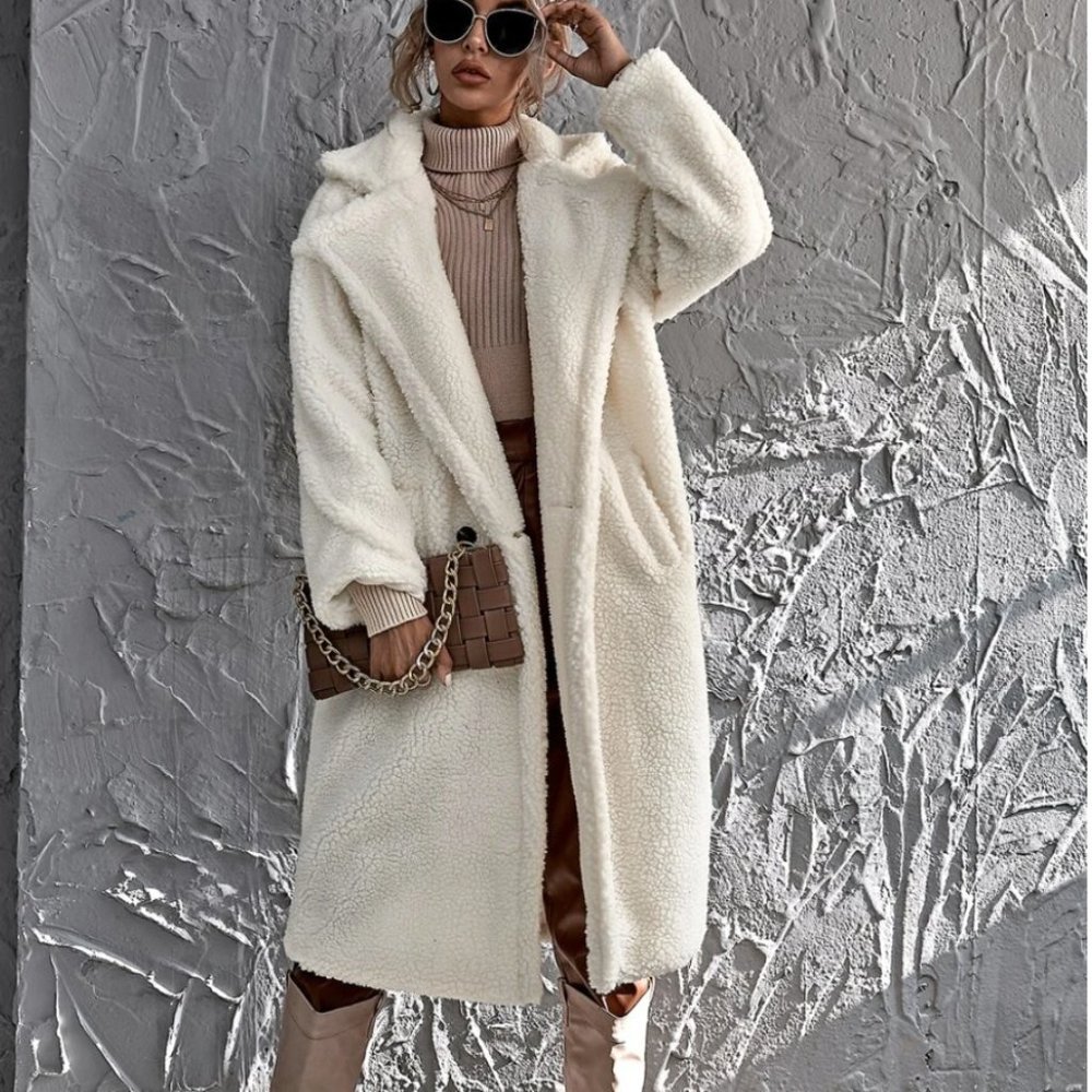 Shein White Teddy Coat Size S